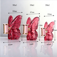 Flacon de parfum de luxe en verre en forme de papillon 30ml 50ml 90ml, flacon artistique avec capuchon rose et atomiseur pour marque de niche