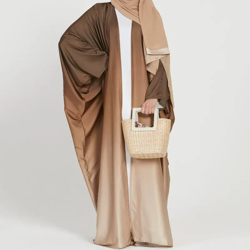 Penjualan Terbaik 2024 poliester berpori gaun wanita dewasa timur tengah warna gradien pakaian sederhana Abaya terbuka untuk Ramadan