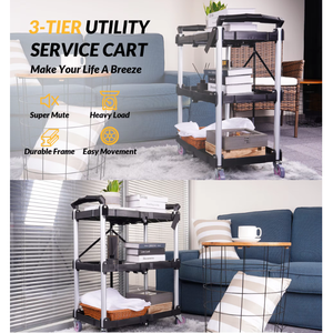 รถเข็นพลาสติกพับได้ <span class=keywords><strong>3</strong></span> ชั้น แบบมัลติฟังก์ชั่น ล้อเงียบ รับน้ำหนักได้ 225 ปอนด์ เหมาะสำหรับร้านอาหารและโรงแรม - Product Image 3