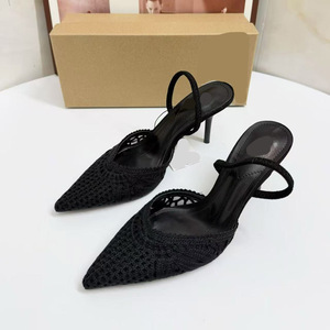 Nuovi Sandali Estivi <span class=keywords><strong>Beige</strong></span> Intrecciati con <span class=keywords><strong>Tacco</strong></span> Sottile a Punta, Tacchi Alti Traforati, Sandali Versatili da <span class=keywords><strong>Donna</strong></span> - Product Image 2