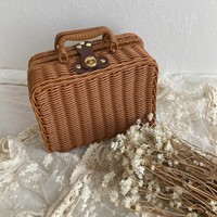 Panier à cadeaux vintage en rotin PP miniature, panier de rangement tissé portable pour cadeaux de baby shower, souvenirs de mariage et emballage cadeau