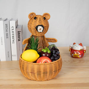 Panier à fruits tissé en forme d'ours Bobai, panier de rangement rond marron fait à la main pour la décoration du salon et du bureau - Product Image 1