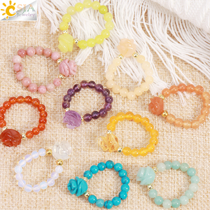 CSJA Hot Pedra Natural Rocha Cristal Ametista Beads Esculpida Flor Rosa Pingente de Cura Cristal Gemstone Anel para As Mulheres Presente H306 - Product Image 4