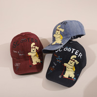 Casquette de baseball vintage en coton lavé et respirant, imprimé chien de dessin animé et scooter, style ethnique urbain, réglable, pour femme