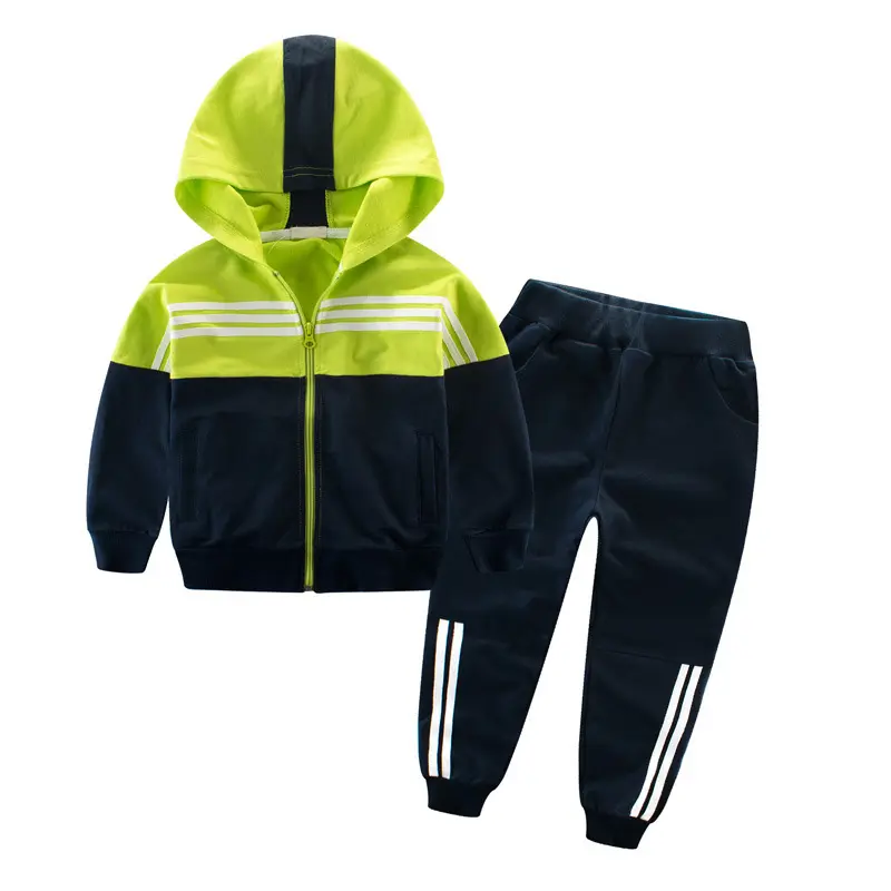 kids clothes boys fall winter boys jogger sets sports hooded stripe custom design cotton solid 3-8 years boys clothing sets