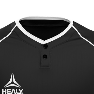 Camiseta de Béisbol Retro HEALY Personalizada, Transpirable, de Malla, para Hombre y Mujer, Negra, Cuello en V, con Botones - Product Image 2