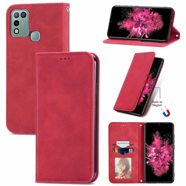 2022 Custom PU Leather Flip Wallet Cover for Infinix Hot 10 Play Business Design Mobile Phone Case with Magnet & Card Slots