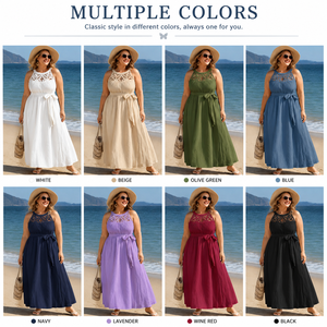 Robe longue blanche sans manches taille empire, style vacances, coupe fluide, élégante, en tissu doux, grandes tailles, OEM ODM - Product Image 2