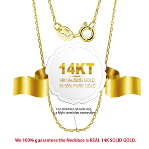 जीसी मिठाइयां AU585 शुद्ध सोने Kolye Wholesale14kt असली सोने की चेन cadenas डे ऑरो 14K हार गहने पीला ठोस गोल्ड लिंक चेन
