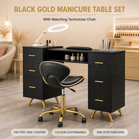 Table de manucure rose doré avec repose-mains, plusieurs armoires, tiroirs et grand espace de rangement – Poste de travail pour technicien(ne) d'ongles