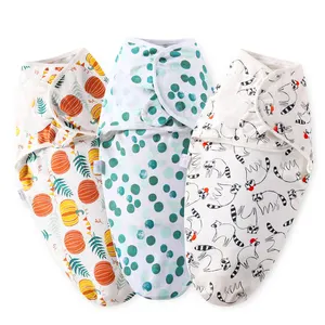 批发定制有机棉互锁可调婴儿襁褓套装新生儿高品质Velcro拉链易襁褓