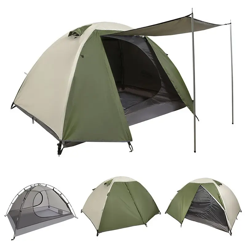 2人用2層キャンプテント防水防風バックパッキングドームテント簡単セットアップハイキング屋外テントレインフライ付き