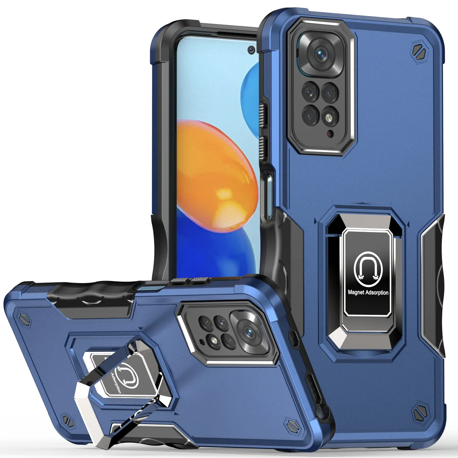 2 in 1 Plastic Kickstand Shockproof Magnetic TPU Square Mobile Phone Case For Xiaomi Redmi Note 11 Pro 4G 5G 10S 10A 10C 9A 9C