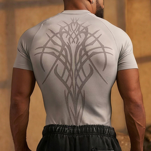 T-shirt a compressione da allenamento in palestra per uomo, traspirante, anti-umidità, vestibilità regolare, manica corta. - Product Image 4