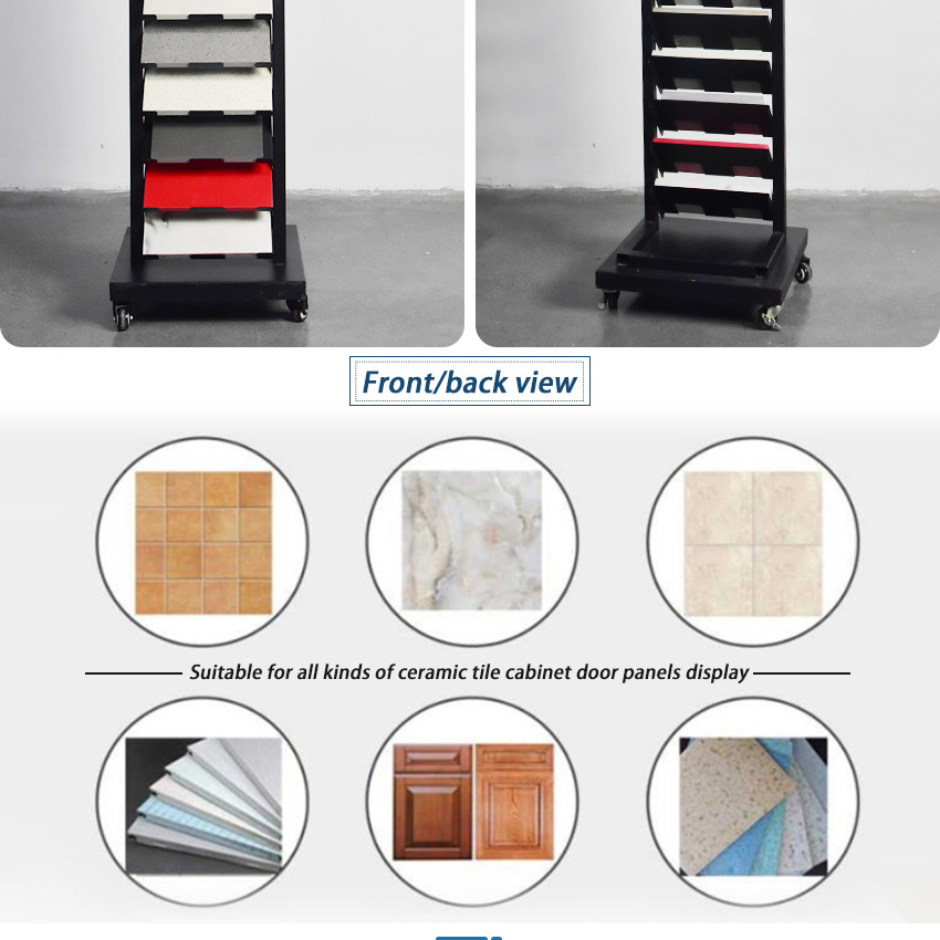 Hot sale Custom Design Metal With Wheel Marble Ceramic Tile Stone Display Rack Quartz Sample Flooring Stand Showroom