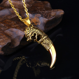 Collana con Pendente a Dente di <span class=keywords><strong>Lupo</strong></span> Impermeabile e Antiossidante, Stile Vintage Hip Hop da Uomo, in Acciaio Inossidabile 316L, Collana Vichinga - Product Image 5