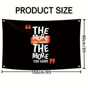 Fábrica al por mayor 3X5FT 90x150cm Sublimación de tinte Cuanto más aprendes, más ganas Banderas - Product Image 3