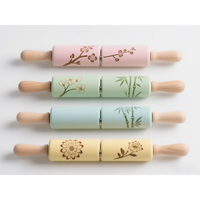 Rouleau à pâtisserie en bois gaufré 35/43 cm, styles multiples, esthétique créative, outils de cuisson en bois, bâton à raviolis sculpté