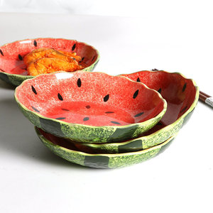 Platos de cerámica para servir sandía, pintados a mano, de forma irregular, para platos de fiesta - Product Image 1