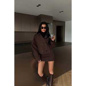 Manteau Trench Clarice pour Femme, Imprimé Café Amer, Double Boutonnage, Doublure Coton, Imperméable, en Peau de Mouton, Décontracté pour Automne/Hiver - Product Image 4