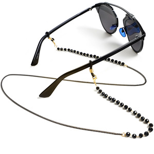 Fashion <strong>Gold</strong> Eyeglass Holder Women Glasses <strong>Chain</strong> Crystal <strong>Sunglasses</strong> <strong>Chain</strong> Eyewear Retainer Black Glass Bead Masking <strong>Chain</strong> - Product Image 3