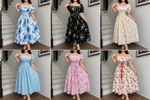Vestido Floral Estilo Francés, Vestido Ligero de Verano de Manga Corta, Ropa Versátil para Mujer en Combinación Aleatoria - Product Image 2