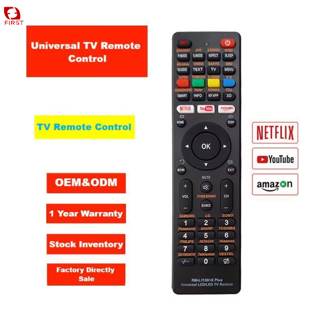 Hot Selling Black Model 3 Hotkeys RM-L1130+X PLUS Automatic Universal Remote Control Fixed Code ABS+Silicone Material 1 Year