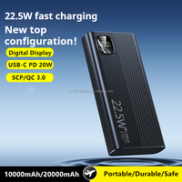 Banques d'alimentation de grande capacité 20000mah Affichage numérique Sortie USB-C PD 22.5W Charge rapide Chargeur portable double USB