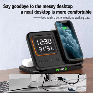 Nouveau support de chargeur sans fil magnétique pliable 3 en 1 5 en 1 support de chargeur sans fil <span class=keywords><strong>Dock</strong></span> avec réveil avec lumière pour téléphone - Product Image 3