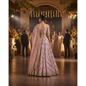 Robe de soirée multi-brins Heera Creation Designer, rose, taille 2XL, tenue de fête, Lehenga Choli, 1500g - Product Image 3