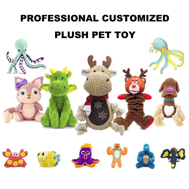 Custom Logo Manufacturer Wholesale High Quality Super Durable Tough No Stuffing Squeaky Plush Pet Dog Toys For Dogs Chewing