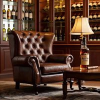 Canapé de bar à cigares rétro américain, ensemble table et chaise de café de style western vintage, chaise individuelle en cuir véritable motif tigre, bois massif