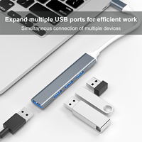Hub Ekstensi USB Tipe C 4-Port Portabel OEM dengan Casing Aluminium, USB3.0 USB2.0 Port Expander, Adaptor Multiport, Docking Station