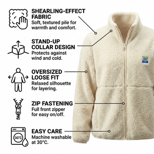 Veste en polaire sherpa vintage SUHE, coupe ample, fermeture éclair intégrale, col montant, manteau d'hiver chaud, doublure en coton pelucheux texturé effet ourson - Product Image 4