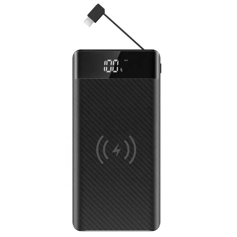 New style 20000mah Wireless Power Banks Built-in cable with Digital Display For iPhone /Samsung Galaxy S