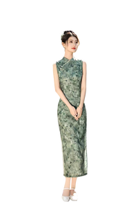 Nature's Green Robe longue Cheongsam sans manches traditionnelle chinoise Qipao <span class=keywords><strong>Daiily</strong></span> Gathering pour femmes - Product Image 3