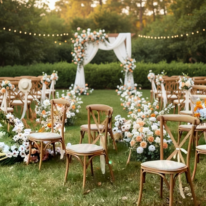 Commercio all'ingrosso Hotel impilabile banchetto ristorante all'aperto per feste di nozze <span class=keywords><strong>in</strong></span> <span class=keywords><strong>legno</strong></span> massello <span class=keywords><strong>in</strong></span> <span class=keywords><strong>legno</strong></span> Bentwood <span class=keywords><strong>sedie</strong></span> con retro incrociato <span class=keywords><strong>in</strong></span> Rattan - Product Image 1