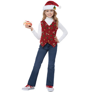 Christmas Green Vest Costume For Children Holiday Performance Wear With Santa <b>Hat</b> And Gift <b>Box</b> - Product Image 2