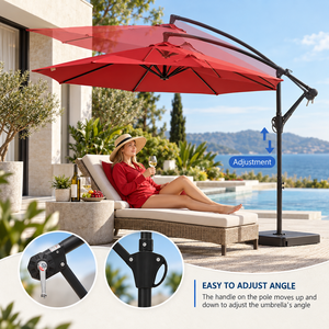 Parasol de terrasse déporté de 3 mètres pour extérieur, 8 baleines, inclinaison réglable, protection UV, idéal pour le jardin - Vente en gros - Product Image 6