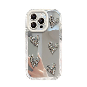 Nuova Custodia di Lusso 3D Plissettata Elettroplaccata a Specchio a Forma di <span class=keywords><strong>Cuore</strong></span> per <span class=keywords><strong>iPhone</strong></span> 16 15 14 Pro Max con Cornice <span class=keywords><strong>Bianco</strong></span> Crema - Product Image 6