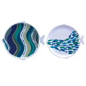 Coastal Nautical Decoration Plastic Melamine Fish Serving Dish Plate Set