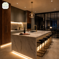 Cuisine complète sur mesure, gris foncé de luxe, style Shaker, fermeture amortie Blum, îlot en marbre, ISPM-15, caisse d'exportation, usine OEM