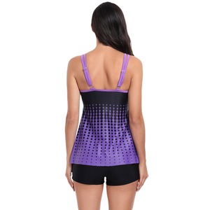 Traje de baño de dos piezas con gradiente para mujer, Tankini, traje de baño de secado rápido para natación y deportes acuáticos, cuello redondo, ribete en contraste - Product Image 4