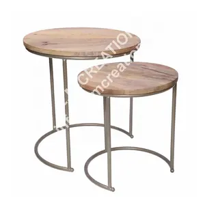 Wooden Coffee Tables Accent Nesting Table Mango Wood Top And Iron Base Modern Living Room Furniture Manufacturer Factory