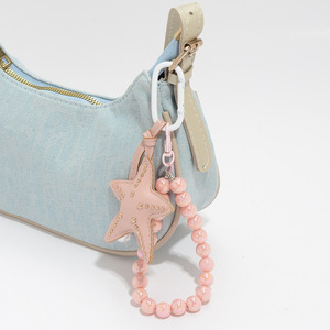 Llavero DIY de moda Mengda con perlas sintéticas, remaches, estrella de mar y cuerda trenzada, llavero de regalo - Product Image 4