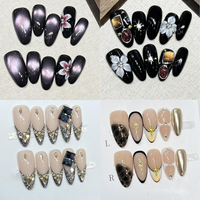 Lot de 10 faux ongles en gel peints à la main, magnifiques, de luxe, design personnalisé, faits à la main, à presser