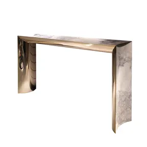 豪華な大理石のコンソールテーブルリビングルームエントリーローズゴールドコンソールサイドテーブルモダンな石の装飾テーブル