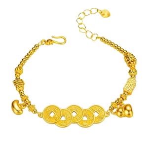 Pulsera de Monedas de los Cinco Emperadores en Oro de 18k, AU750, Lingote del Tesoro, Calabaza, Fortuna y Prosperidad, Atrae la Riqueza, Accesorio de Joyería. - Product Image 3