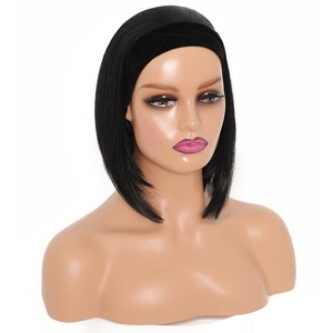<span class=keywords><strong>Bandeau</strong></span> foulard en soie pour femme avec boucle intérieure respirante en forme de rose, perruque courte et droite noire avec boucle intérieure - Product Image 1