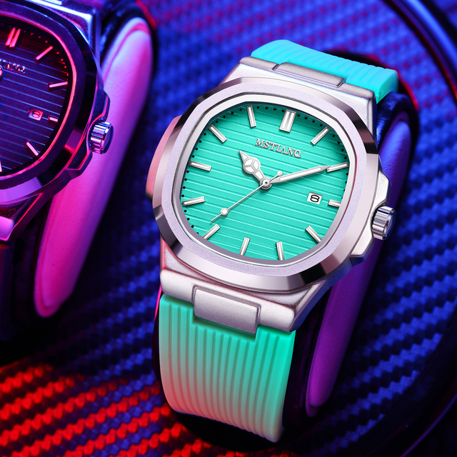 MSTIANQ New Luxury Men's Silicone Strap Quartz Watch Business Waterproof Men's Reloj Clock Luminous Date Fashion Style